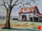 landscape, barn, farm, field, rural, tree, watercolor, painting, oberst
